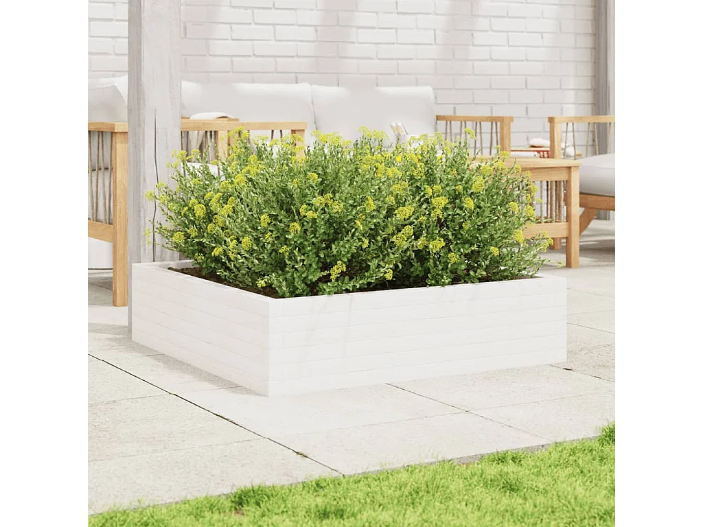 Jardinière blanc 90x90x23 cm bois de pin massif