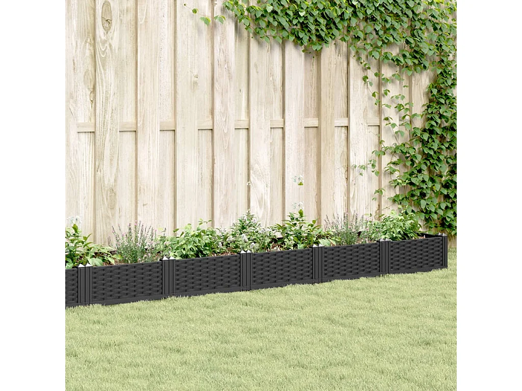 Jardinera con clavijas PP negro 362,5x42,5x28,5 cm