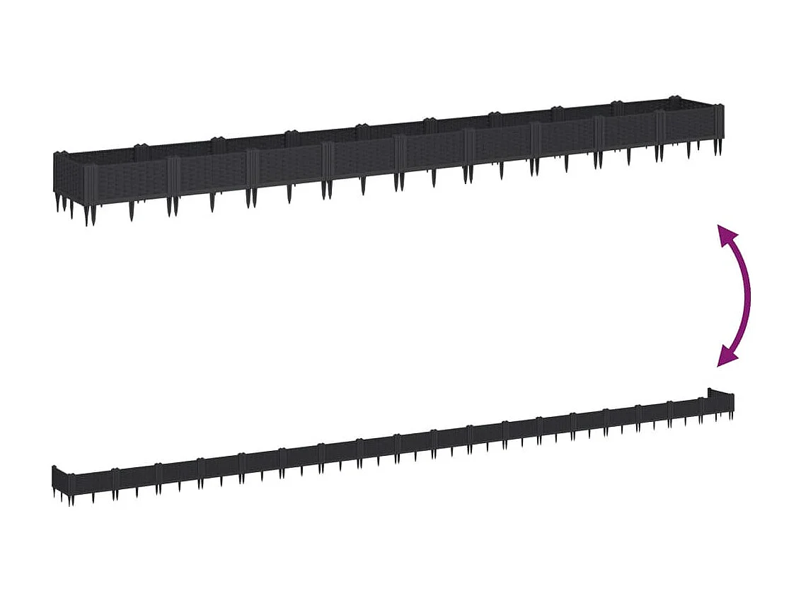Jardinera con clavijas PP negro 362,5x42,5x28,5 cm