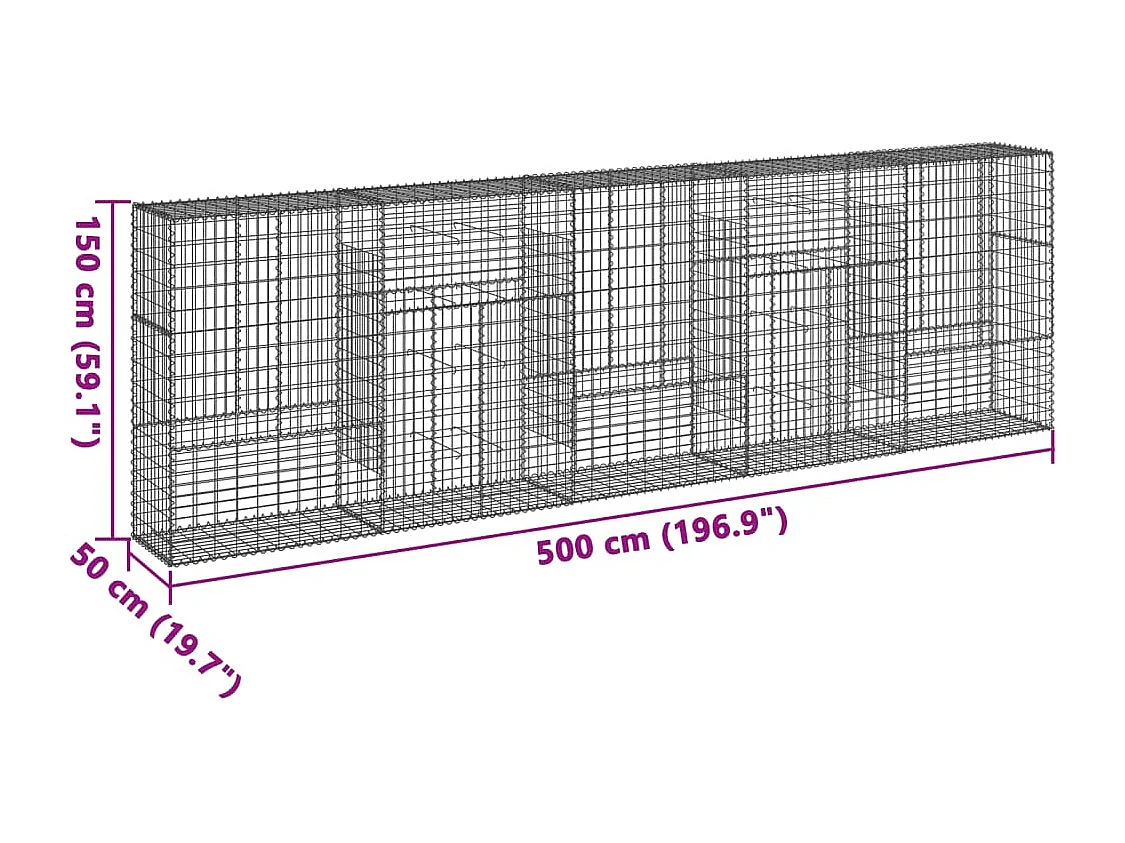 Panier gabion avec couvercle 500x50x150 cm fer galvanisé