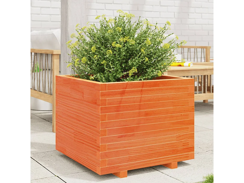 Jardinière cire marron 60x60x49,5 cm bois de pin massif