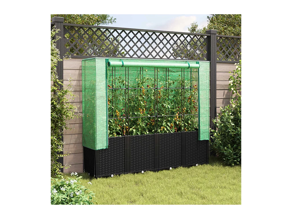 Jardinière surélevée avec housse aspect rotin 160x40x153 cm