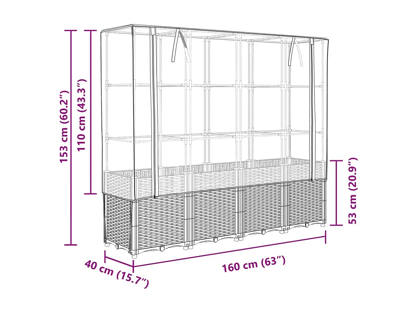 Letto Rialzato con Copertura Serra Effetto Rattan 160x40x153 cm