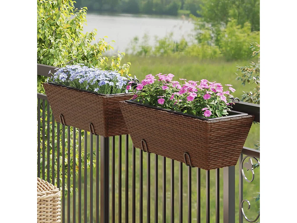 Fioriere con Ganci 2 pz Marroni in Polyrattan