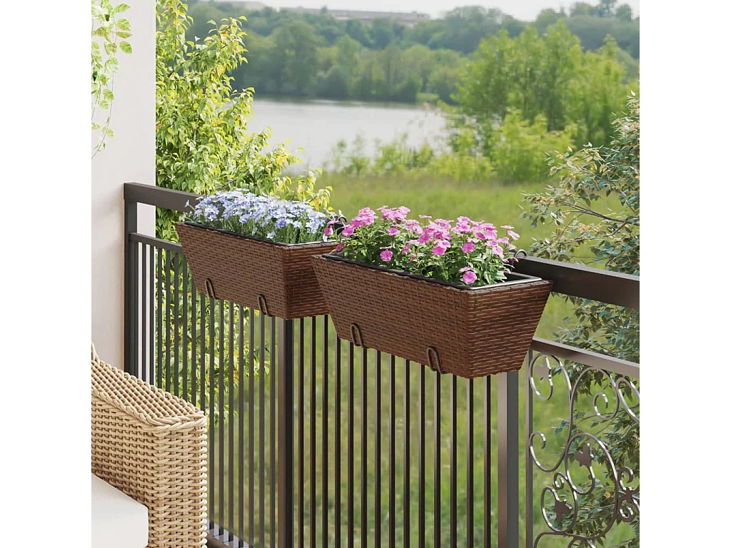 Fioriere con Ganci 2 pz Marroni in Polyrattan