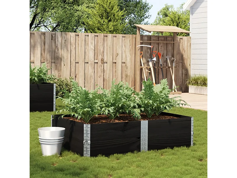 Jardinière noir 150x100 cm bois massif de pin