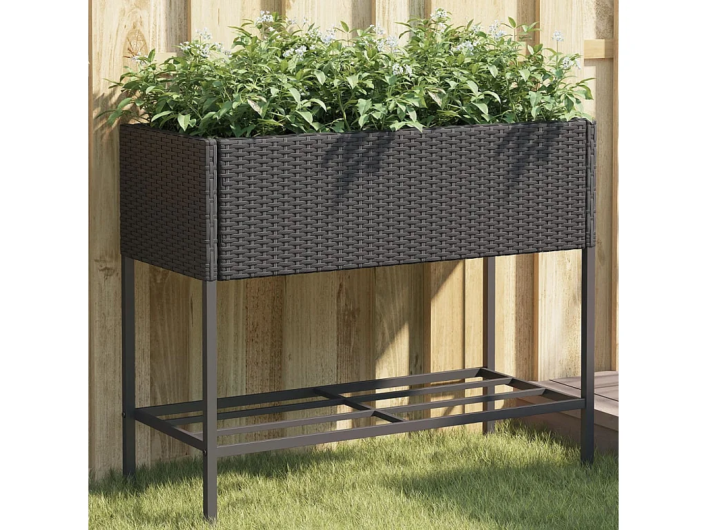 Jardinera con estante ratán sintético negro