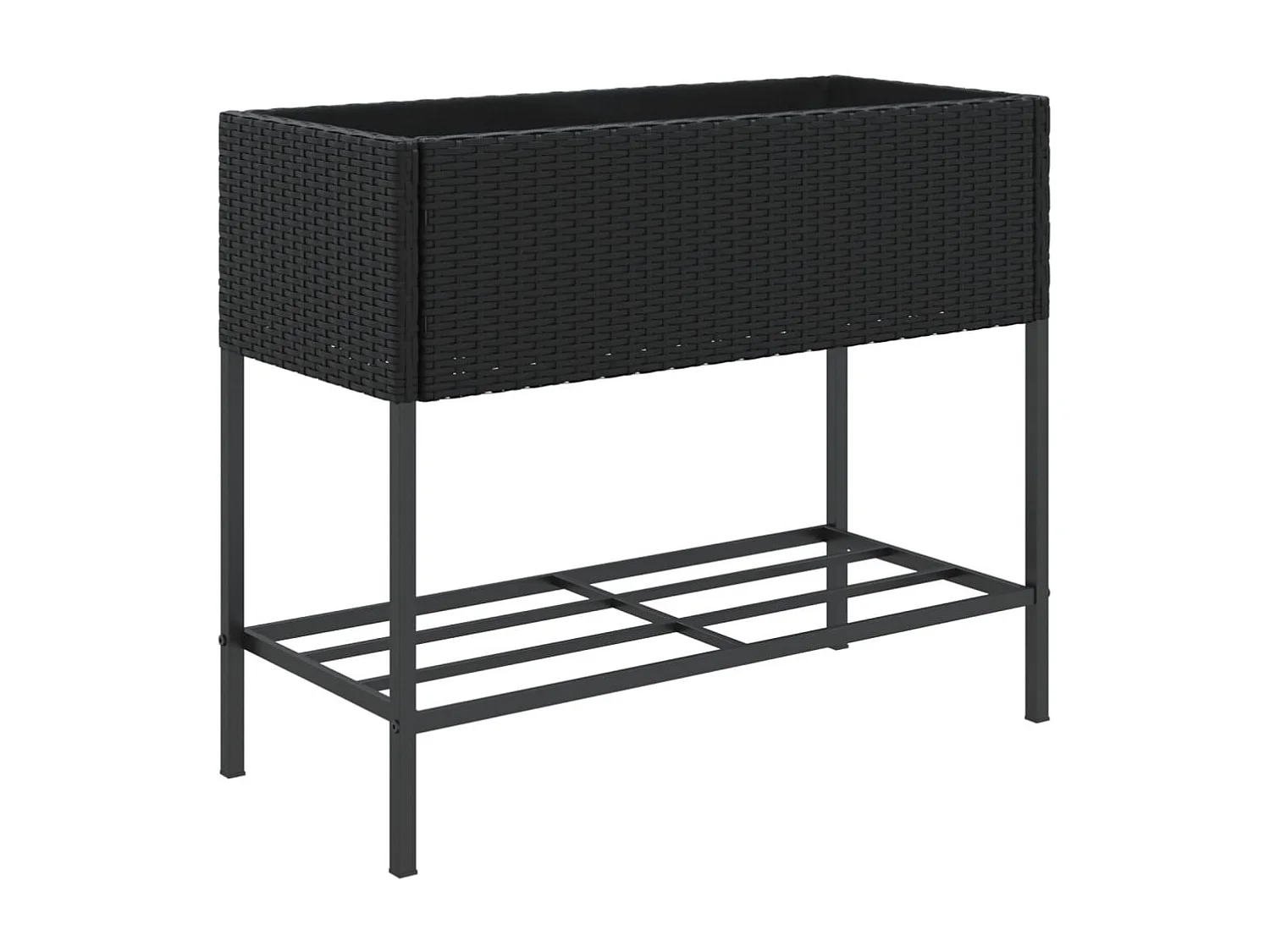 Jardinera con estante ratán sintético negro