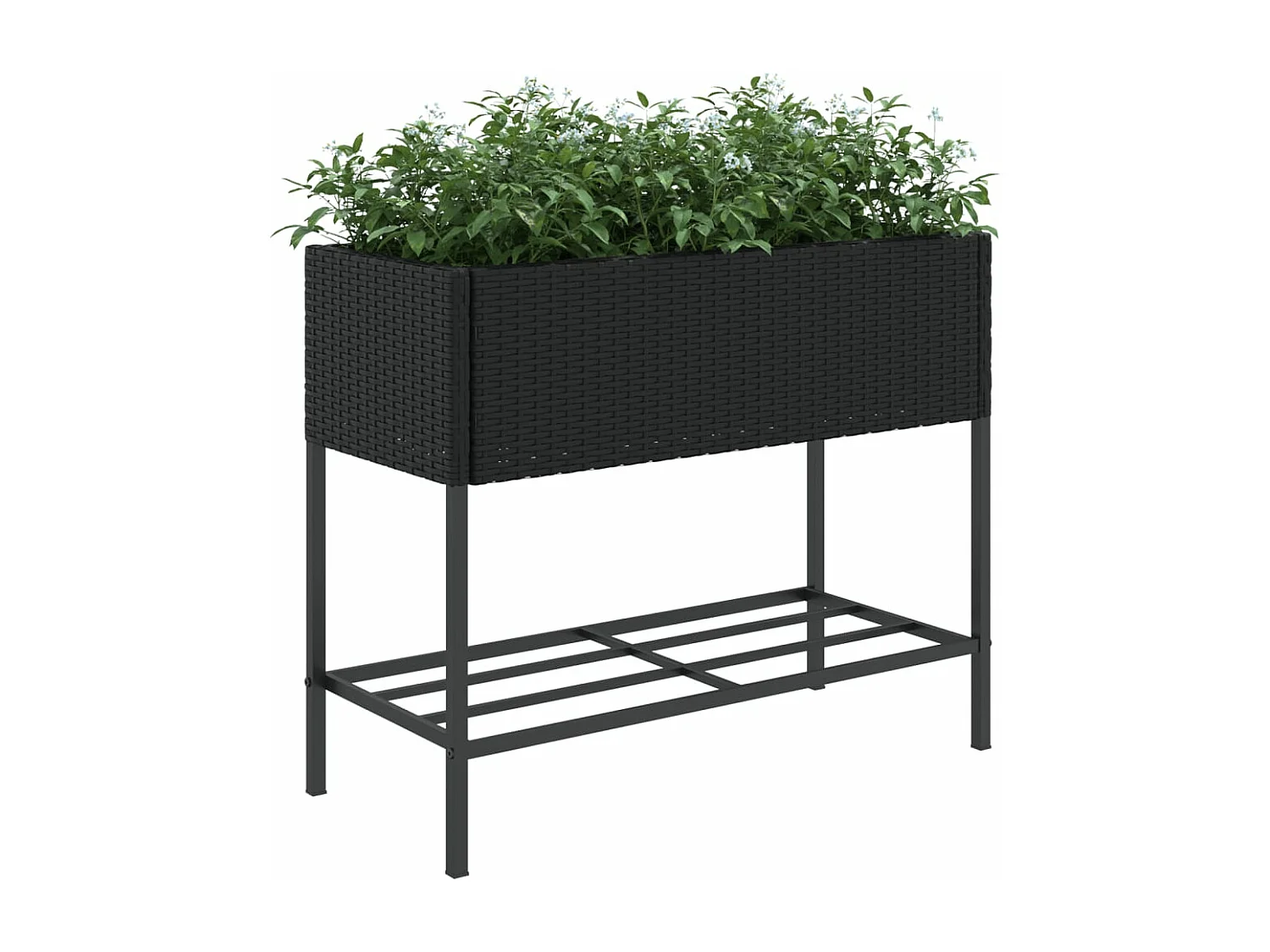 Jardinera con estante ratán sintético negro