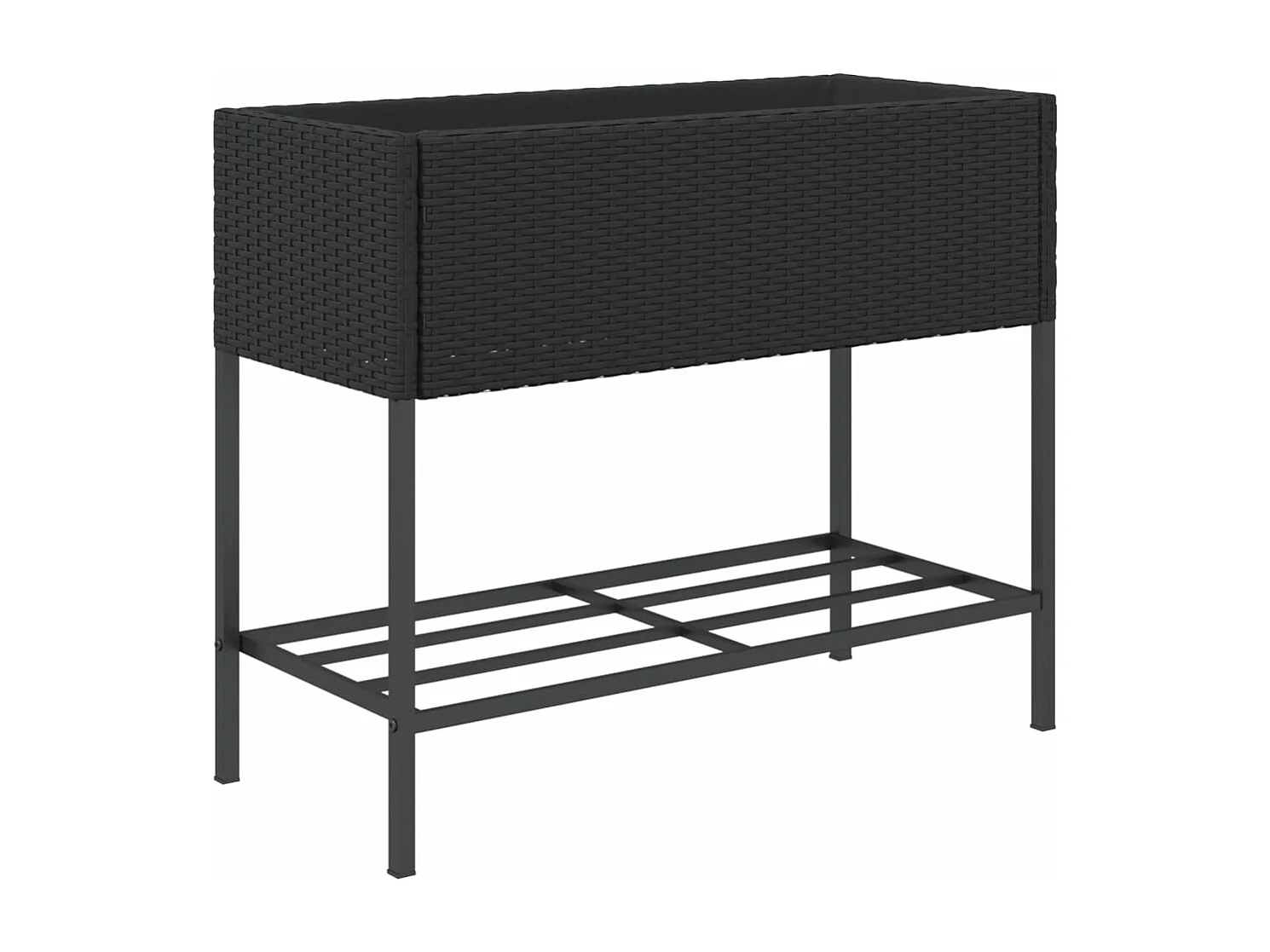 Jardinera con estante ratán sintético negro