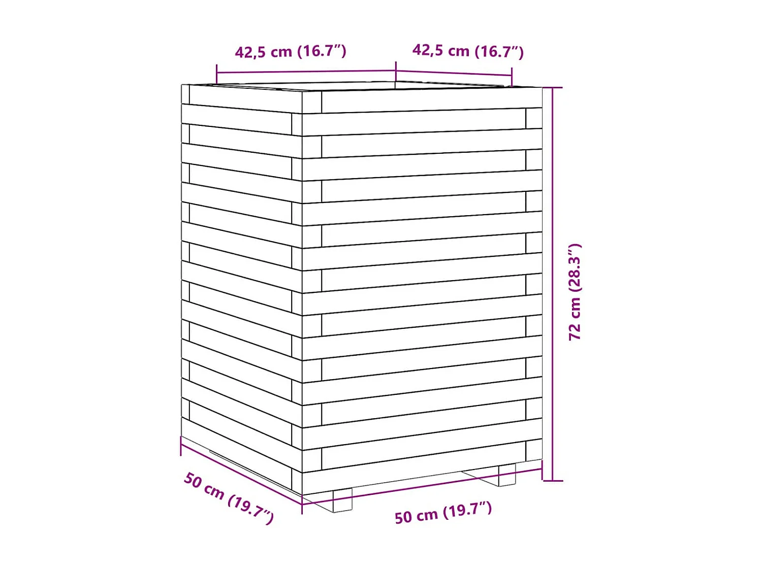 Vaso/floreira de jardim 50x50x72 cm pinho maciço branco