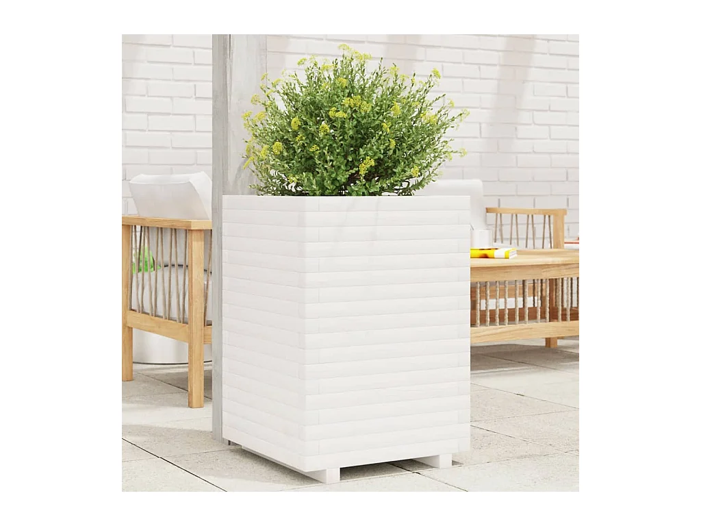 Jardinière blanc 50x50x72 cm bois de pin massif