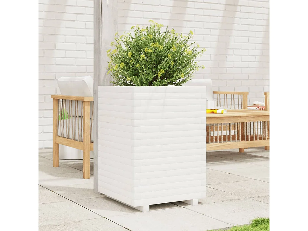 Jardinière blanc 50x50x72 cm bois de pin massif
