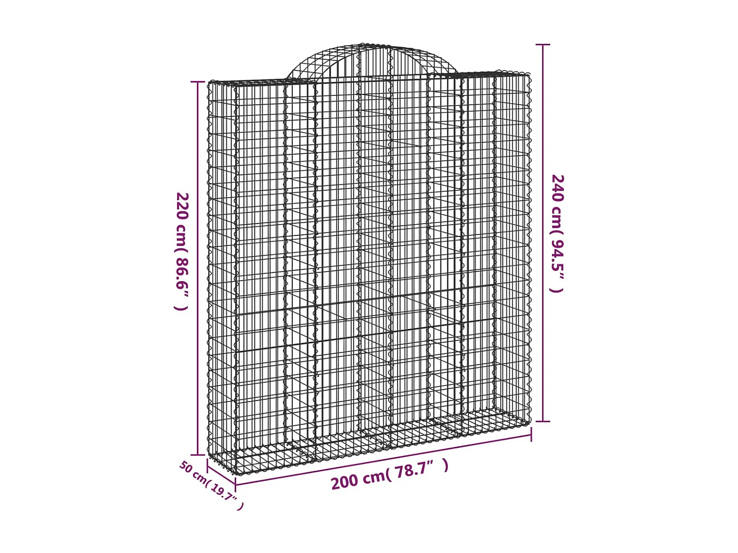Paniers à gabions arqués 11 pcs 200x50x220/240 cm Fer galvanisé
