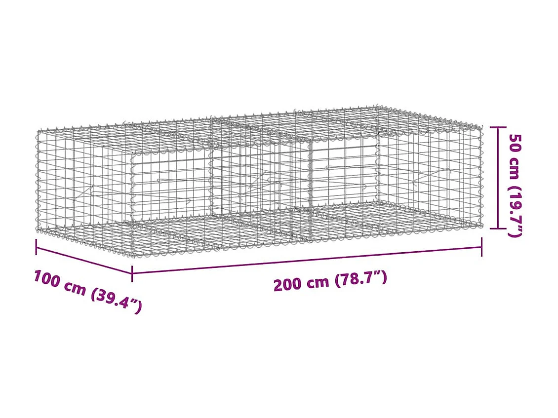 Panier gabion avec couvercle 200x100x50 cm fer galvanisé