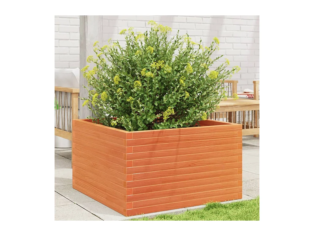 Jardinière cire marron 80x80x46 cm bois de pin massif