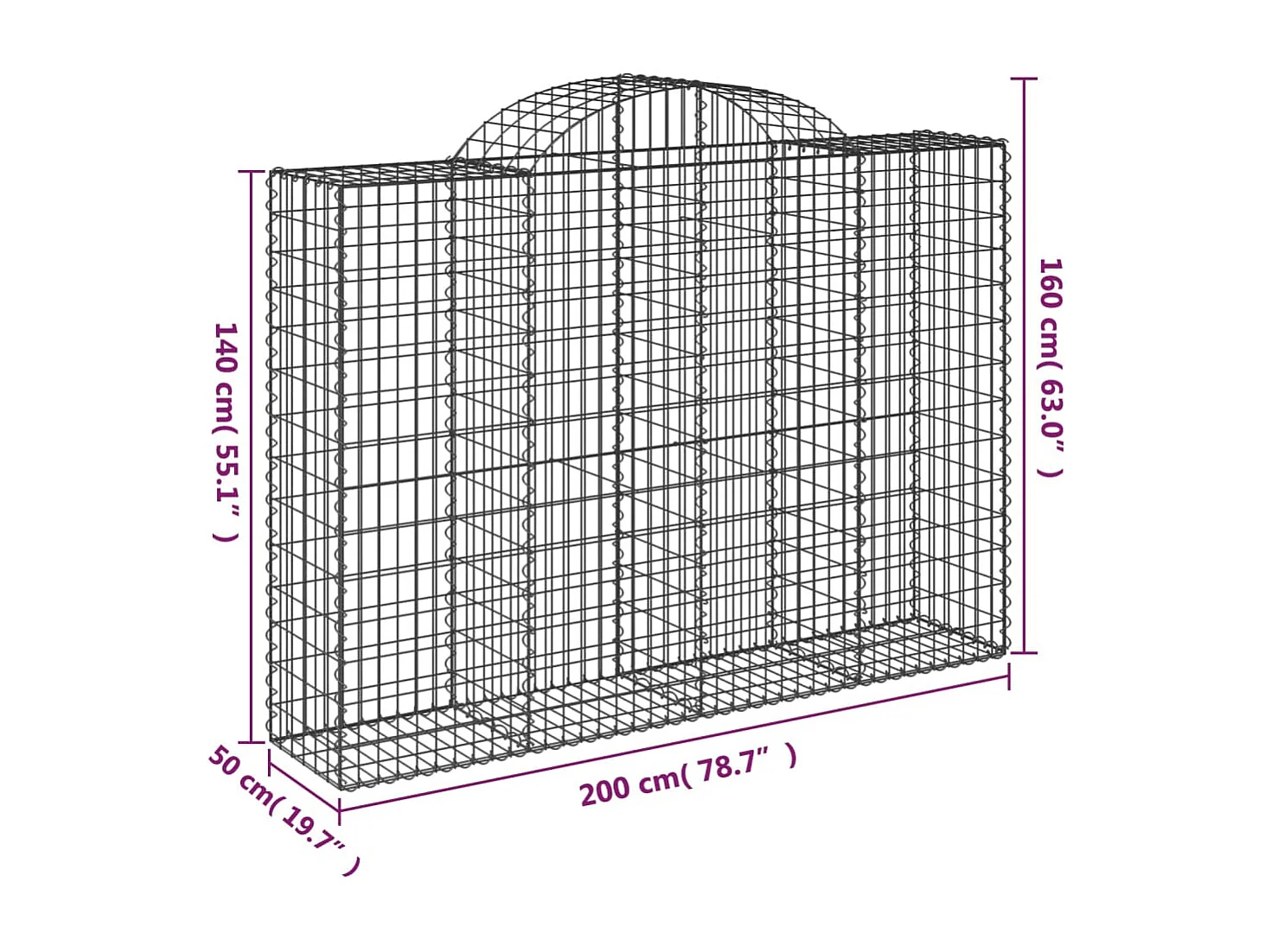 Cestos gabião arqueados 50 pcs 200x50x140/160 ferro galvanizado