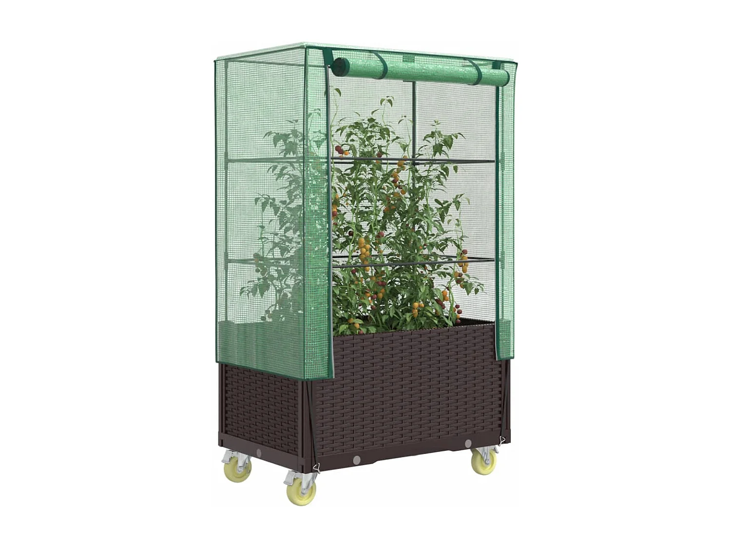 Hochbeet mit Aufsatz und Rollen Rattan-Optik 80x50x182 cm