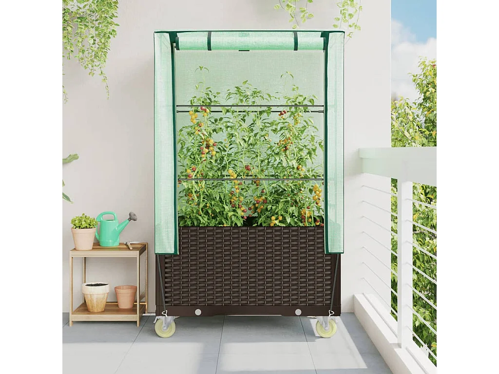 Hochbeet mit Aufsatz und Rollen Rattan-Optik 80x50x182 cm