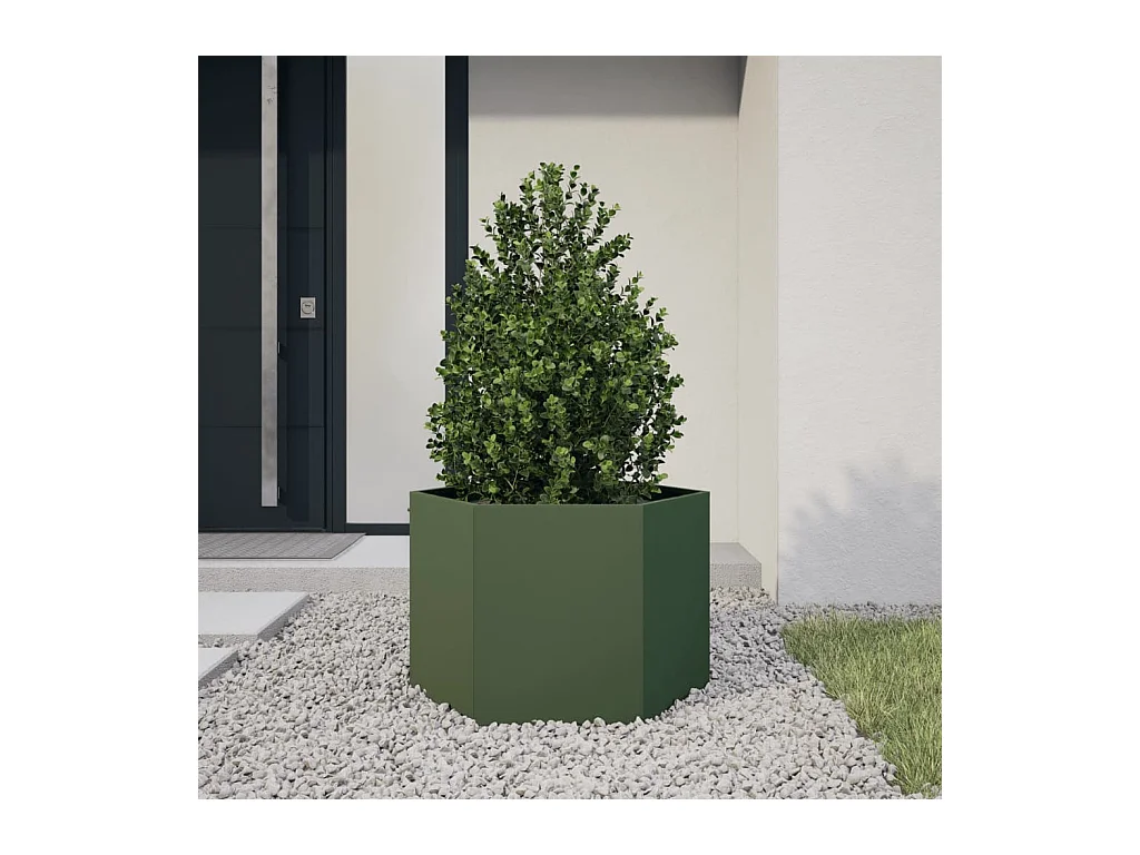 Pflanzkübel Olivgrün Sechseckig 69x60x45 Stahl