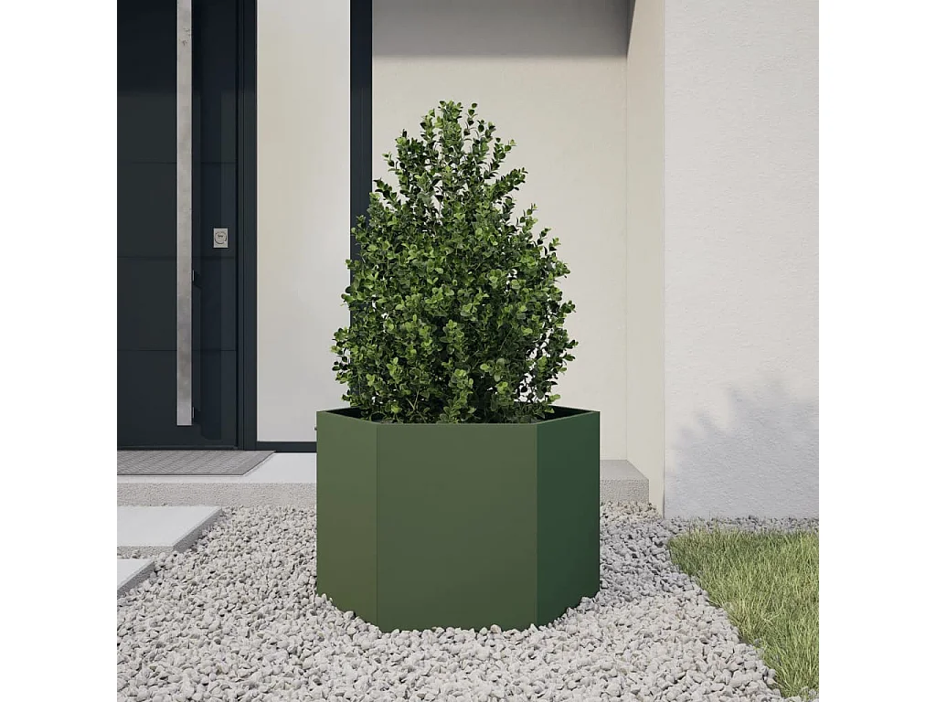 Jardinière vert olive hexagone 69x60x45 cm acier