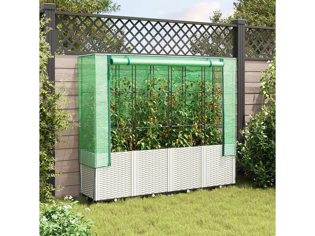 Hochbeet mit Gewächshaus-Aufsatz Rattan-Optik 160x40x153 cm