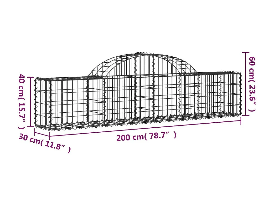 Paniers à gabions arqués 13 pcs 200x30x40/60 cm Fer galvanisé