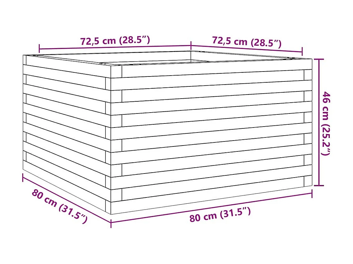 Plantenbak 80x80x46 cm massief grenenhout
