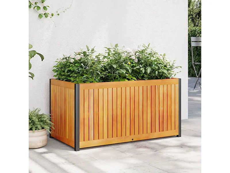 Jardinera de madera maciza de acacia y acero 85x45x44 cm