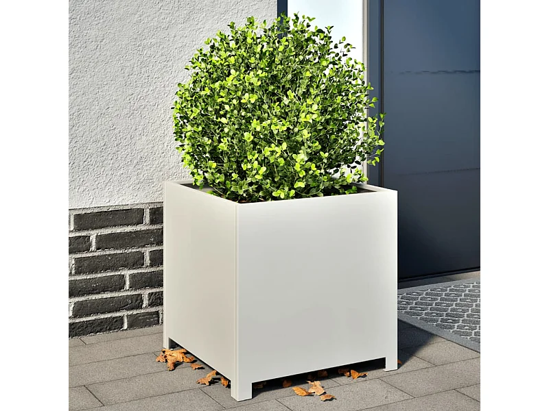 Vaso/floreira de jardim 50x50x50 cm aço branco