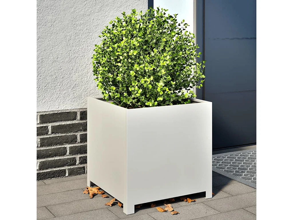 Vaso/floreira de jardim 50x50x50 cm aço branco