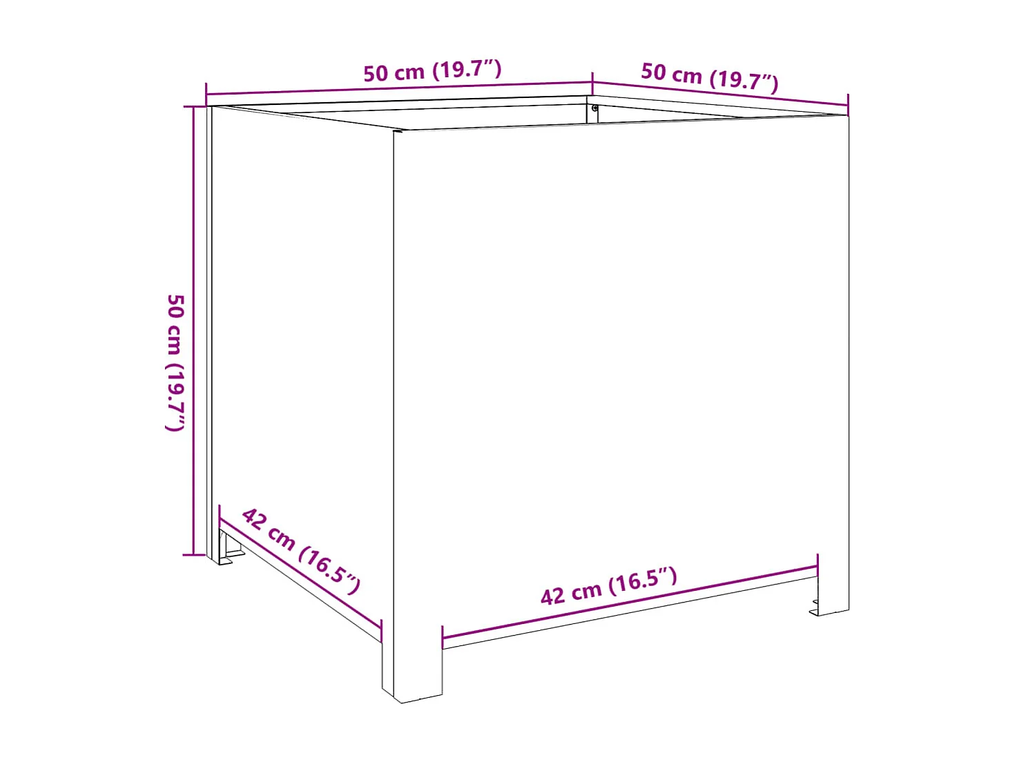 Vaso/floreira de jardim 50x50x50 cm aço branco