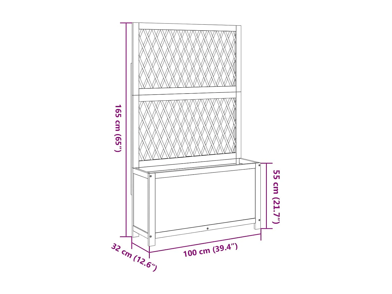 Jardinera con enrejado y estante acacia maciza 100x32x165 cm