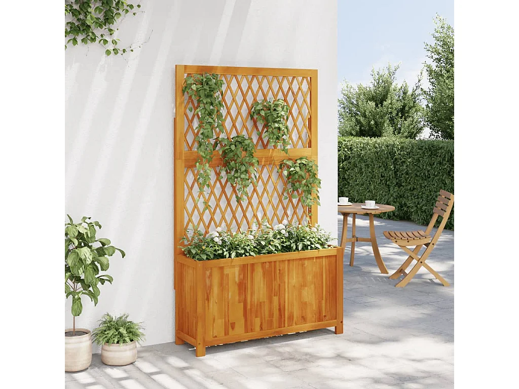 Jardinière avec treillis 100x32x165 cm bois massif d'acacia