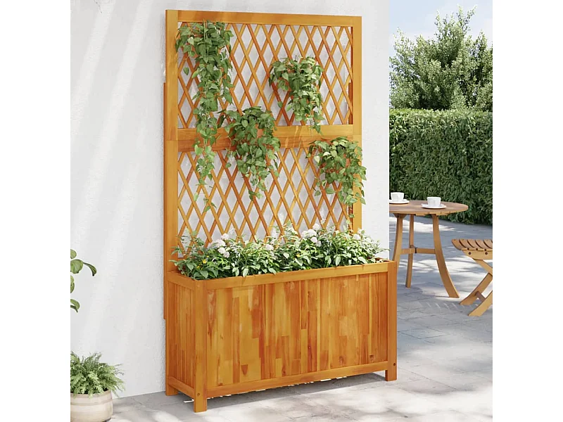 Vaso/floreira c/ treliça 100x32x165 cm madeira de acácia maciça