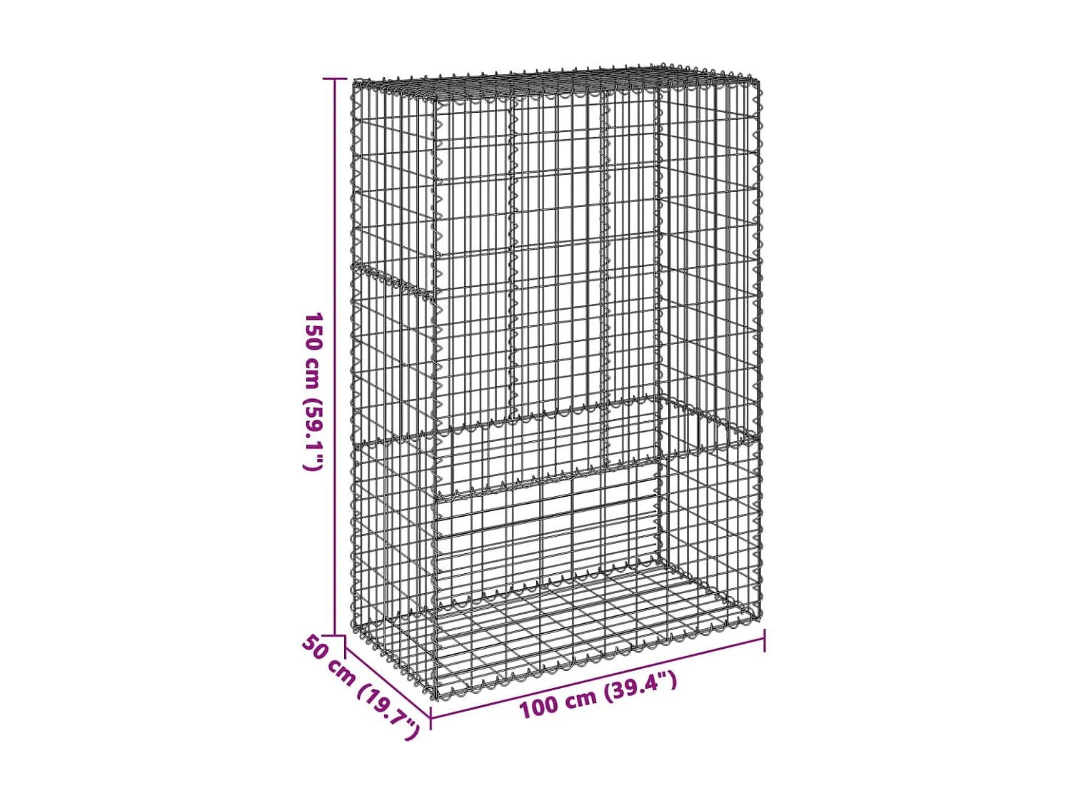 Cesto gabião com cobertura 100x50x150 cm ferro galvanizado
