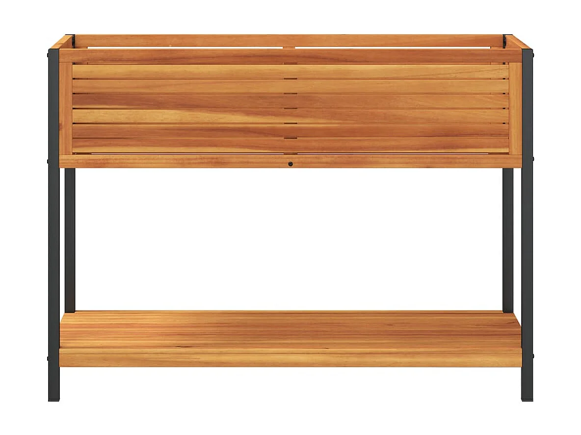 Jardinera con estante madera maciza acacia y acero 110x45x80 cm