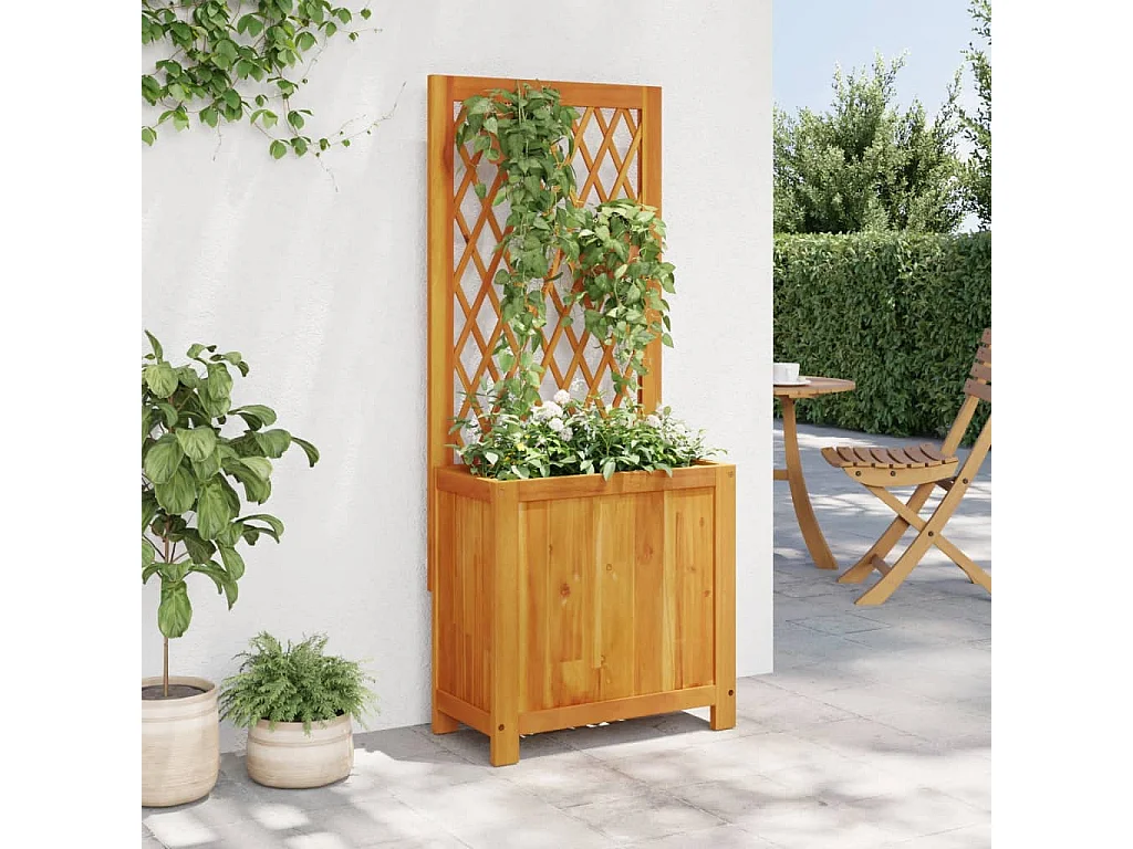 Vaso/floreira c/ treliça 55x29,5x132cm madeira de acácia maciça