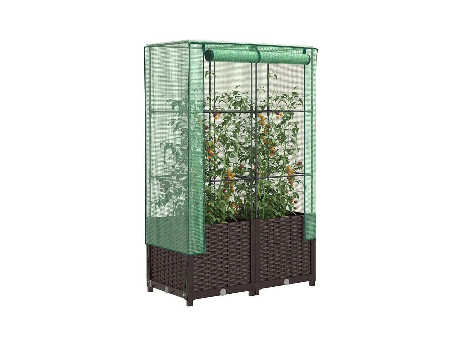 Jardinière surélevée avec housse aspect rotin 80x40x138 cm