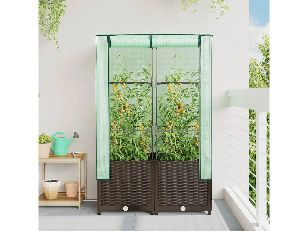 Letto Rialzato con Copertura Serra Effetto Rattan 80x40x138 cm