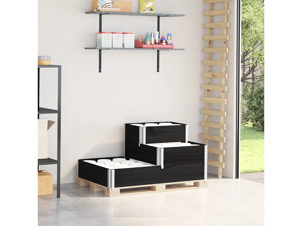 Fioriera Rialzata a 3 Livelli Nera 120x80 cm Legno di Pino