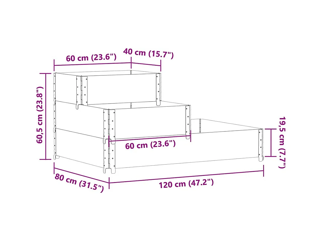 Fioriera Rialzata a 3 Livelli Nera 120x80 cm Legno di Pino