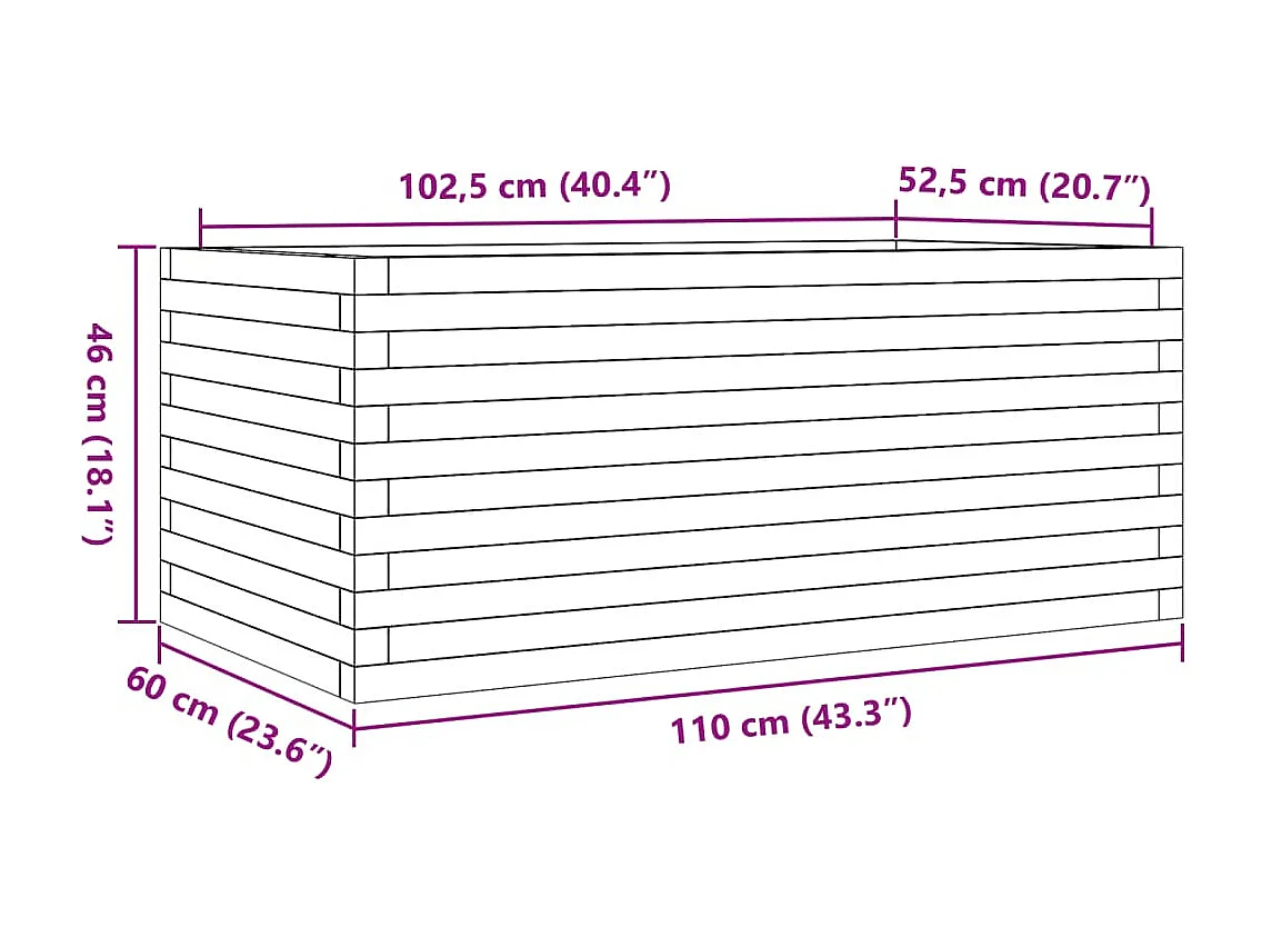 Jardinière cire marron 110x60x46 cm bois de pin massif