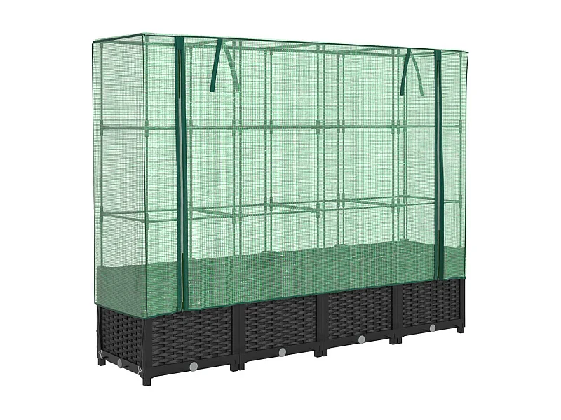 Jardinière surélevée avec housse aspect rotin 160x40x138 cm