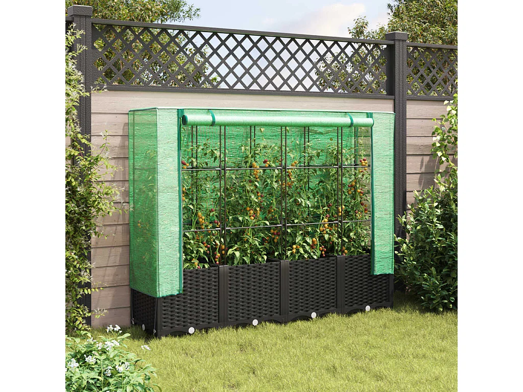 Hochbeet mit Gewächshaus-Aufsatz Rattan-Optik 160x40x138 cm