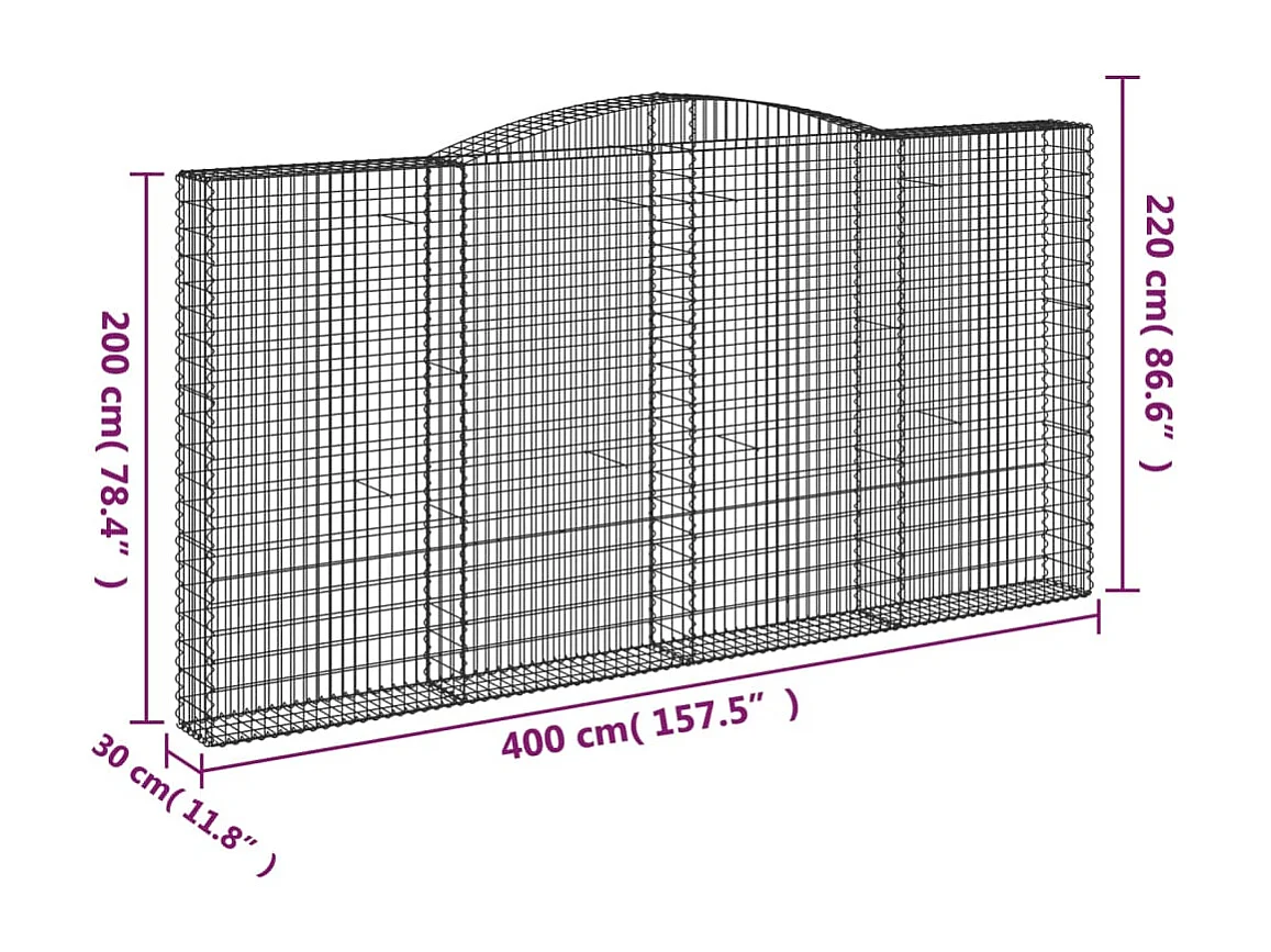 Paniers à gabions arqués 8 pcs 400x30x200/220 cm Fer galvanisé
