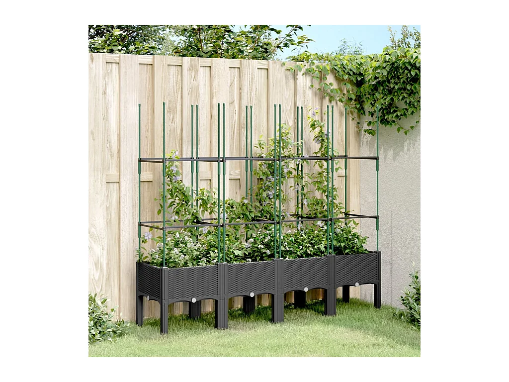 Jardinière avec treillis noir 160x40x142,5 cm PP