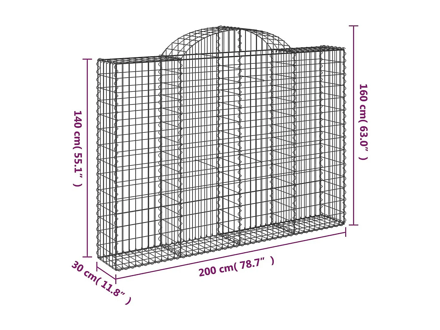 Paniers à gabions arqués 15 pcs 200x30x140/160 cm Fer galvanisé