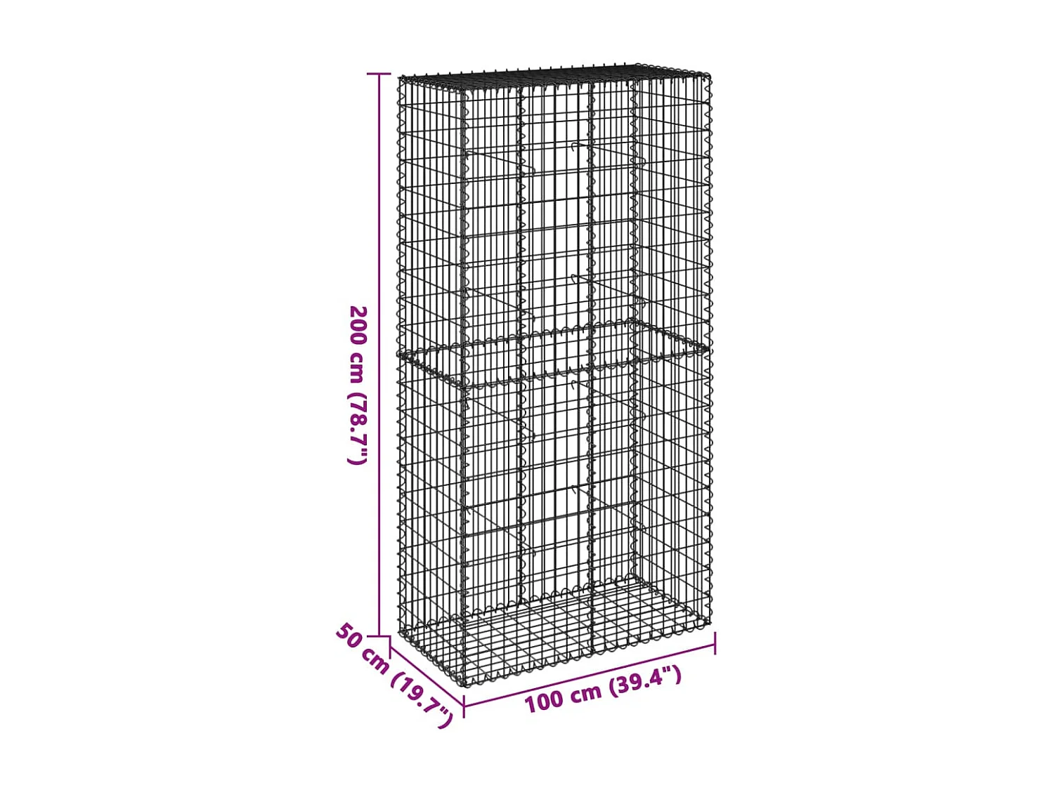 Panier gabion avec couvercle 100x50x200 cm fer galvanisé