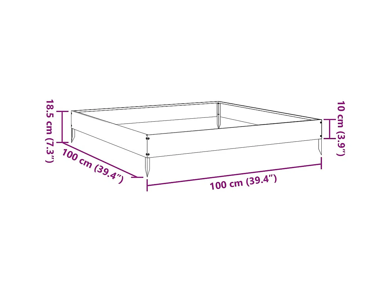 Canteiro elevado de jardim 100x100x18,5 cm aço inoxidável